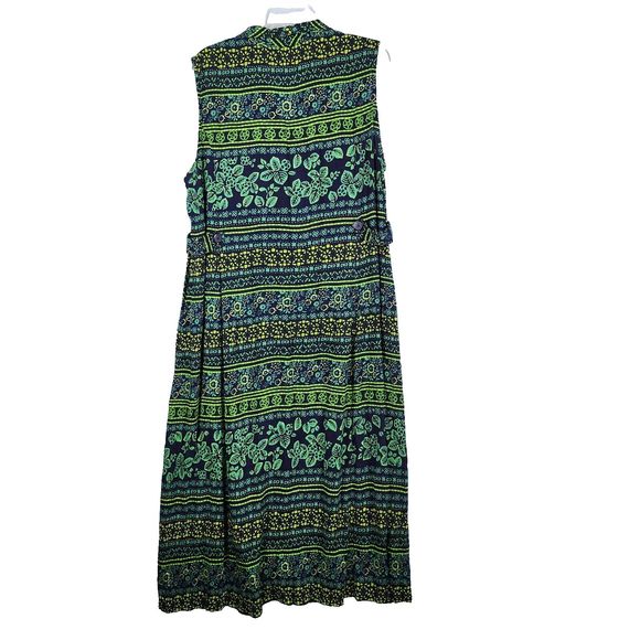 Vtg 90s Y2K Erika Dress Rayon Maxi Button Front Floral Tropical Green Blue Sz L - Picture 2 of 13